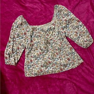 Floral Print Women's Blouse with Puff Sleeves